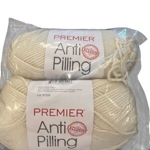 Premier Yarn‎ Anti Pilling Cream / Natural Pearl 2 Skeins Acrylic Medium 4 NEW